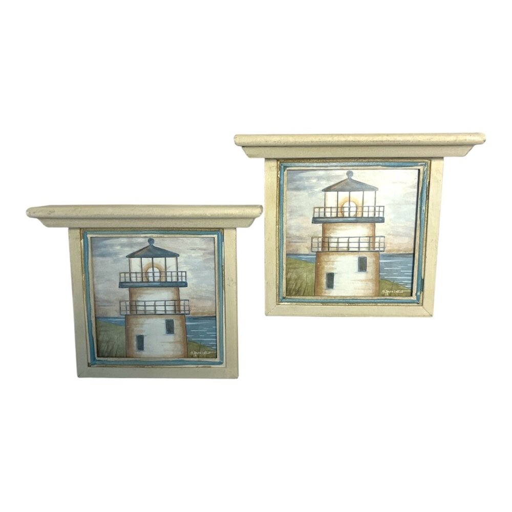 Set of 2 Lighthouse Wall Art Plaques by Dianne Lotter | Coastal Beach Decor | 8”